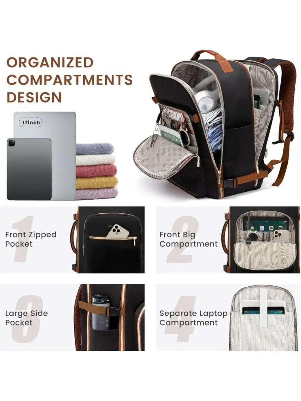 40L Large Travel Backpack for Women & Men, 17